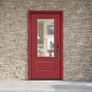 Performance Door System 36 in. x 80 in. 3/4 Lite Clear Left-Hand Inswing Red Smooth Fiberglass Prehung Front Door