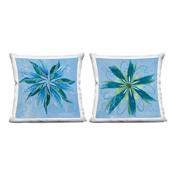 Whimsical Flower Shapes Blue Abstract Polyester 18 in. x 18 in. Throw Pillow Set of 2