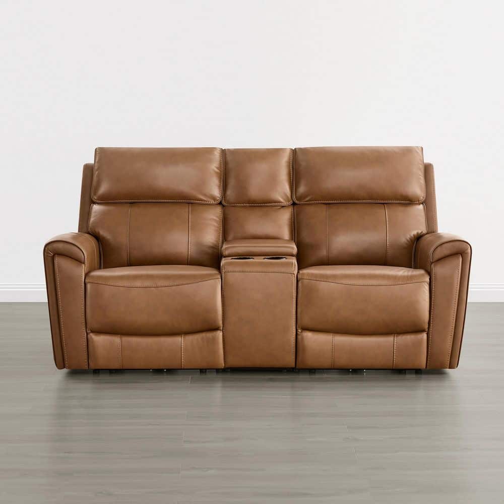 Nexa 75.6 in. Square Arm Wall Hugger Leather Dual Motor Rectangle Sofa in Saddle/2S-CT with Power Headrest, Console price history on PriceWatchPro