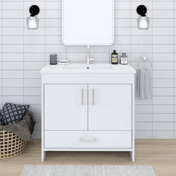 VOLPA USA AMERICAN CRAFTED VANITIES Rio 36 in. W x 19 in D Bath Vanity in White with Acrylic Vanity Top in White with White Basin