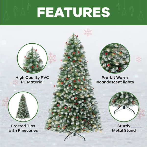 HOMESTOCK 4.5 ft Frosted Pre-Lit Artificial Christmas Tree with Pine ...