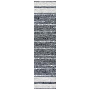 Striped Kilim Black Ivory 2 ft. X 9 ft. Striped Runner Rug