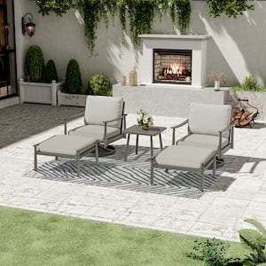 5-Piece Aluminum Patio Conversation Set with 2 Swivel Chairs, End Table and Gray Cushions