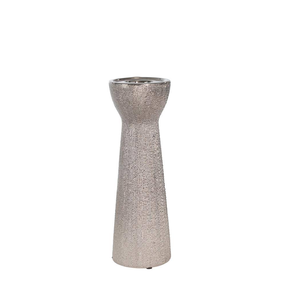 Silver Beaded Ceramic 12" Tabletop Candle Holder