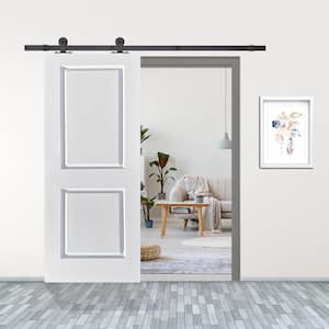 36 in. x 80 in. White Painted Finished Composite MDF 2 Panel Interior Sliding Barn Door with Hardware Kit