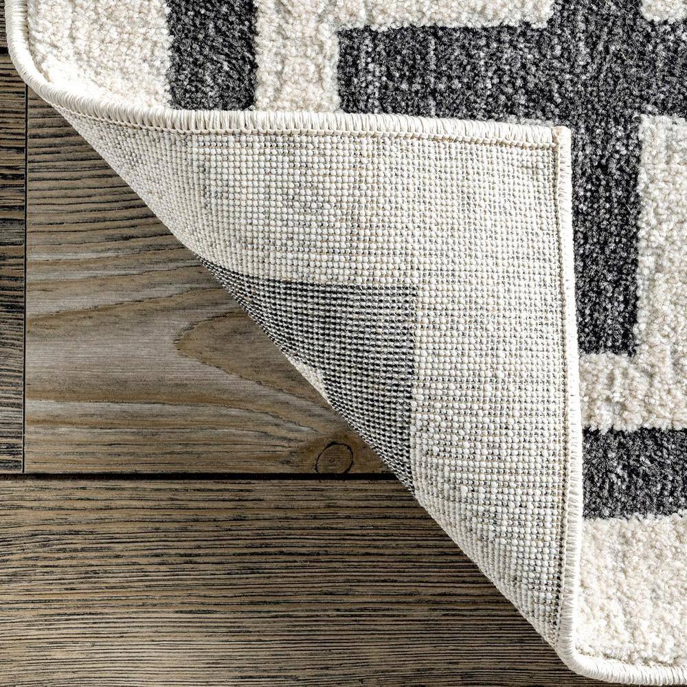 Beige and Black Rectangular Reversible Synthetic Area Rug, 5' x 7'