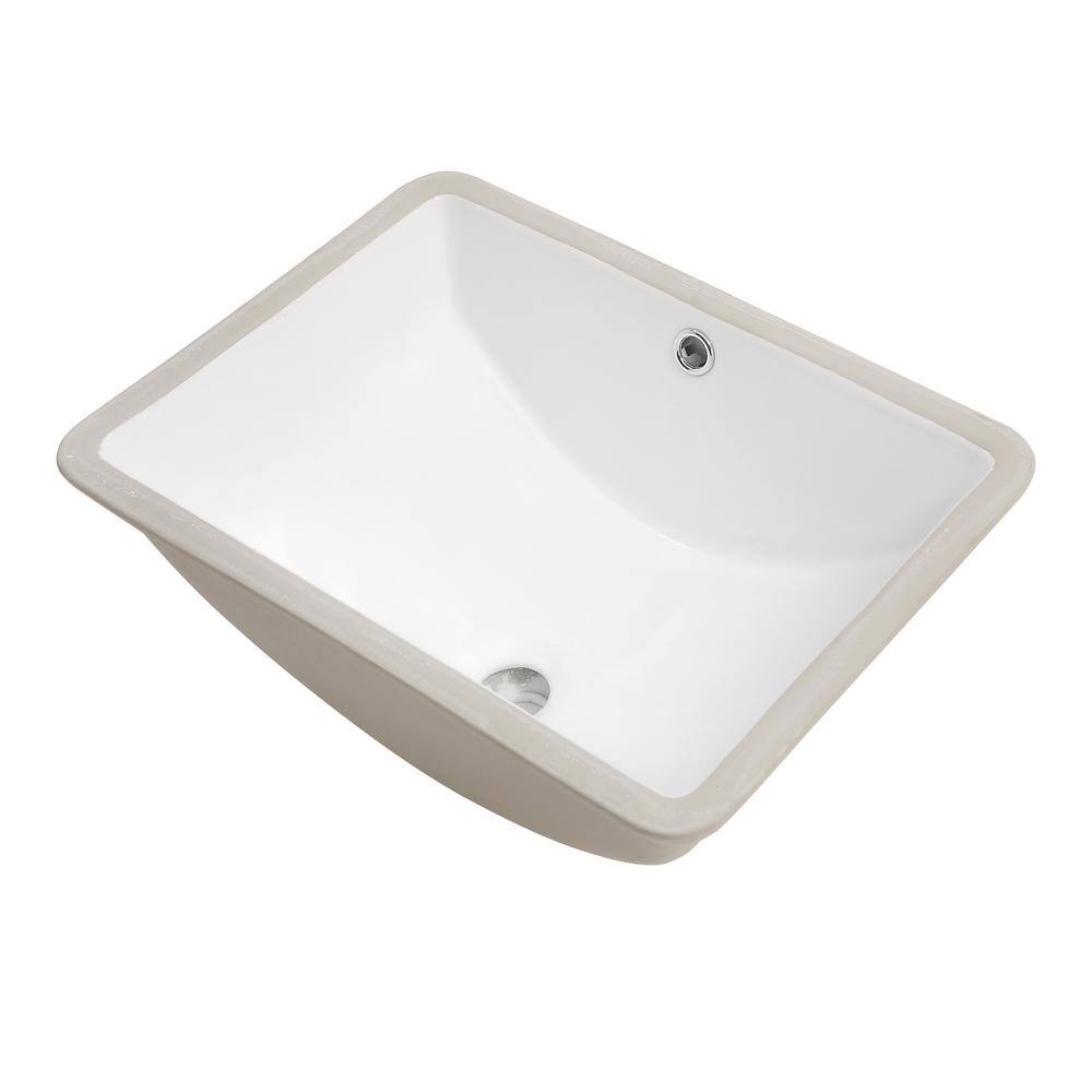 Flynama White Ceramic Rectangular Undermount Bathroom Vessel Sink with