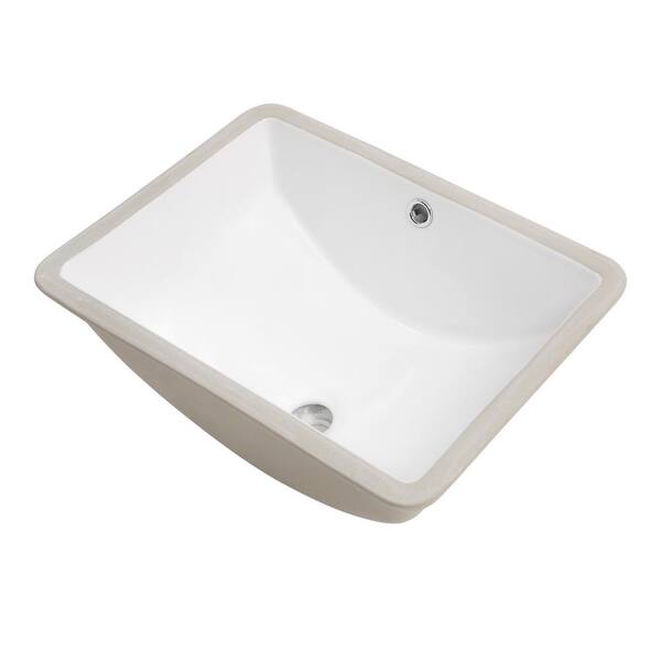 Flynama White Ceramic Rectangular Undermount Bathroom Vessel Sink with