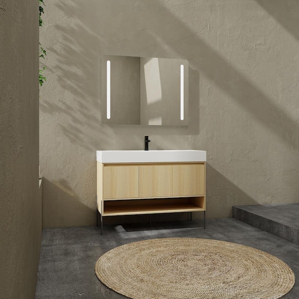 Torino 47.24 in. W x 18.11 in. D x 35.06 in. H Freestanding Original Oak Bath Vanity with White Resin Top Unassembled