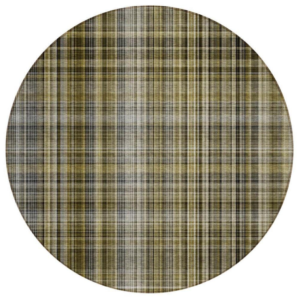 Green, Beige, Gray 8 ft. x 8 ft. Woven Plaid Polyester Round Indoor / Outdoor Area Rug price history on PriceWatchPro