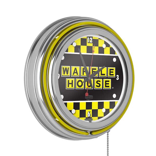 Unbranded Waffle House Yellow Checkered Lighted Analog Neon Clock