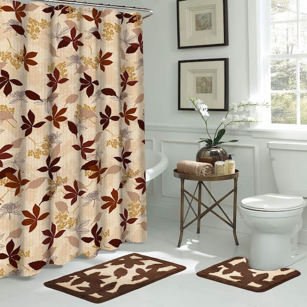 Bath Fusion Zaragoza Linen/Chocolate 15-Piece Bath Rug and Shower Curtain  Set ECB0013144 - The Home Depot