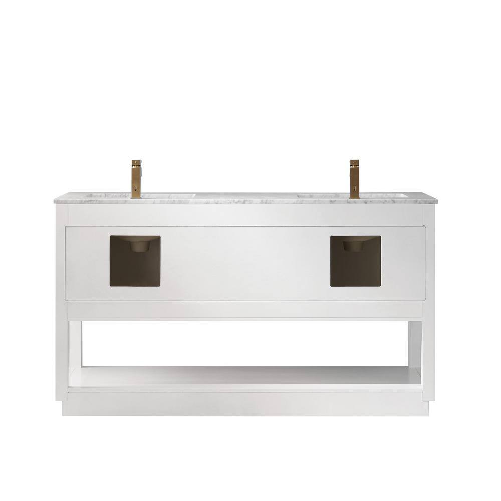 Remi 60" White Marble Double Vanity with Gold Hardware