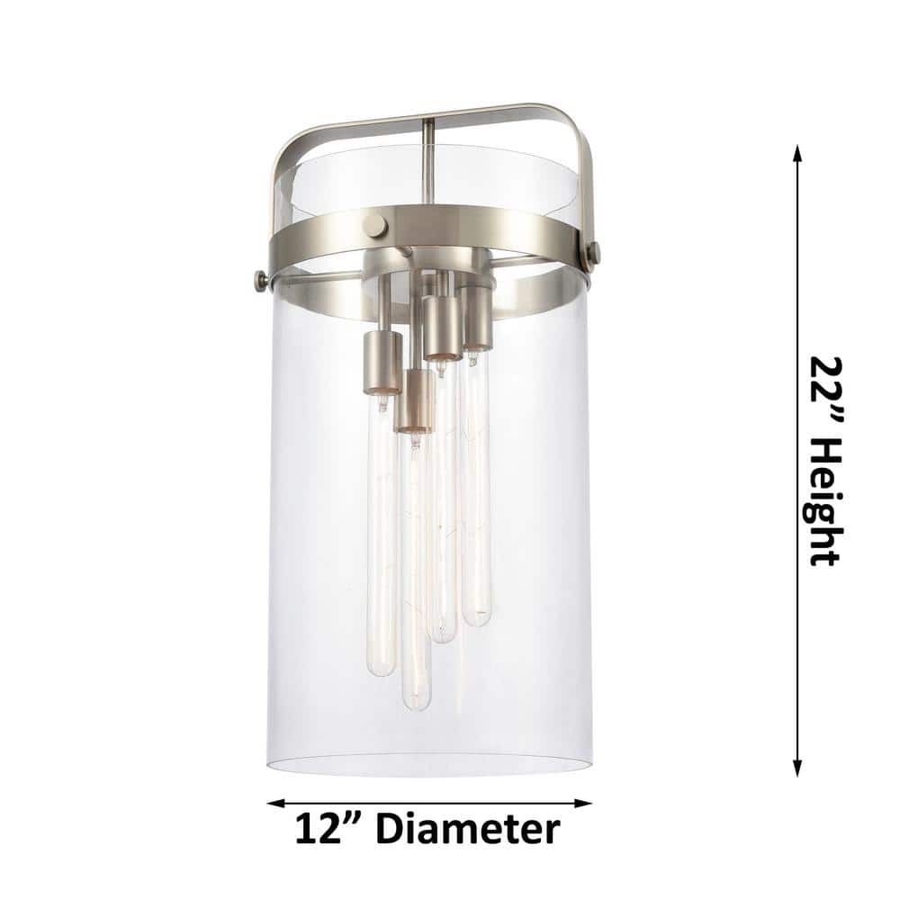 Pilaster Brushed Brass and Clear Glass 4-Light Pendant