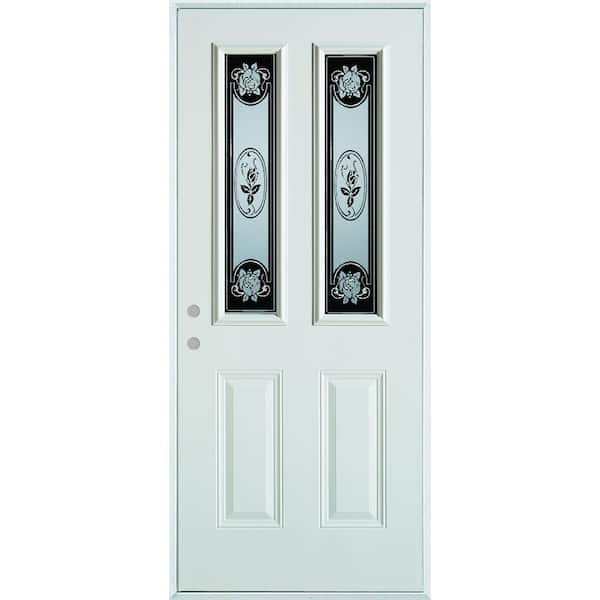 Stanley Doors 36 in. x 80 in. Silkscreened Glass 2 Lite 2-Panel Painted White Steel Prehung Front Door
