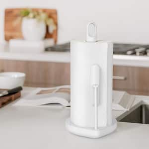 Countertop Tension Arm Paper Towel Holder, White Stainless Steel