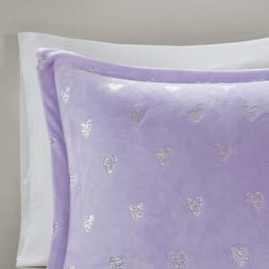 Jenna 4-Piece Purple/Silver Full/Queen Metallic Printed Plush Comforter Set