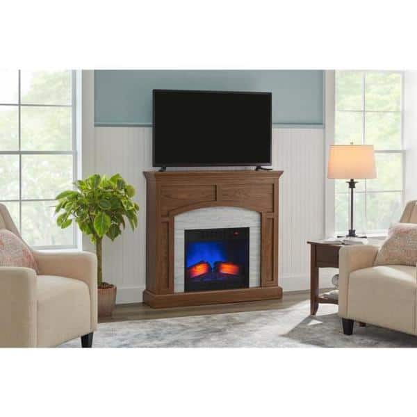 StyleWell Fallston 45 in. Infrared Wall Mantel Electric Fireplace in Natural Walnut with Cool Glow Insert and Reversible Surround -  23WM40509-PW72