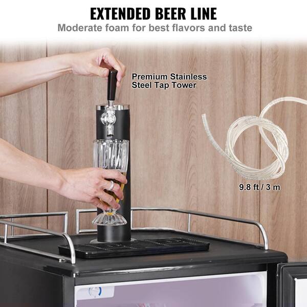 PioneerWorks Beer Kegerator, Single Tap Draft Beer Dispenser, Full Size Stainless Steel Keg Refrigerator With Drip Tray, CO2 Cylinder