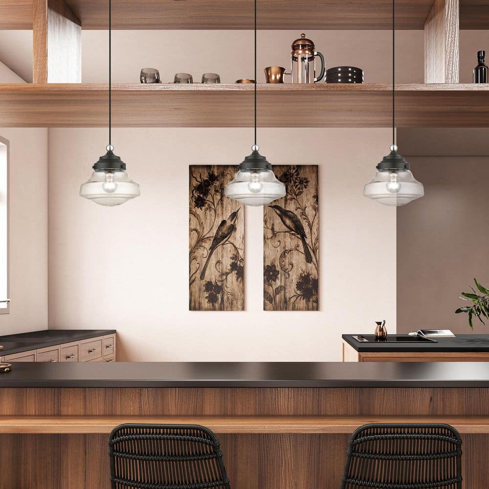 Avondale Mini Pendant with Clear Glass Shade - Black/Brushed Nickel