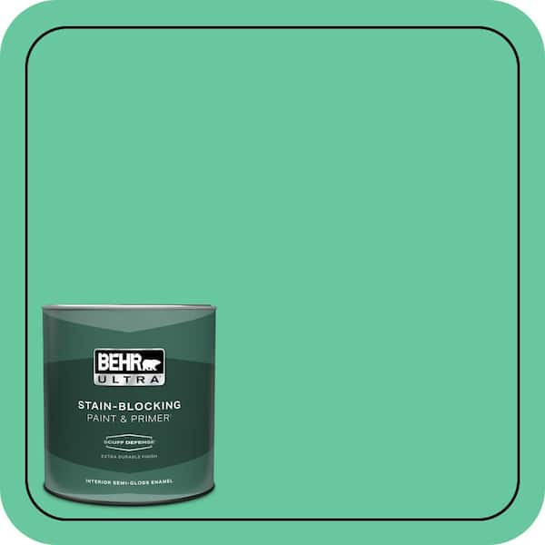 BEHR ULTRA 1 qt. #470B-4 Intense Jade Extra Durable Semi-Gloss Enamel Interior Paint & Primer