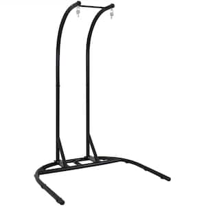 Deluxe 6.5 ft. Metal U-Shaped Hanging Chair Hammock Stand in Black