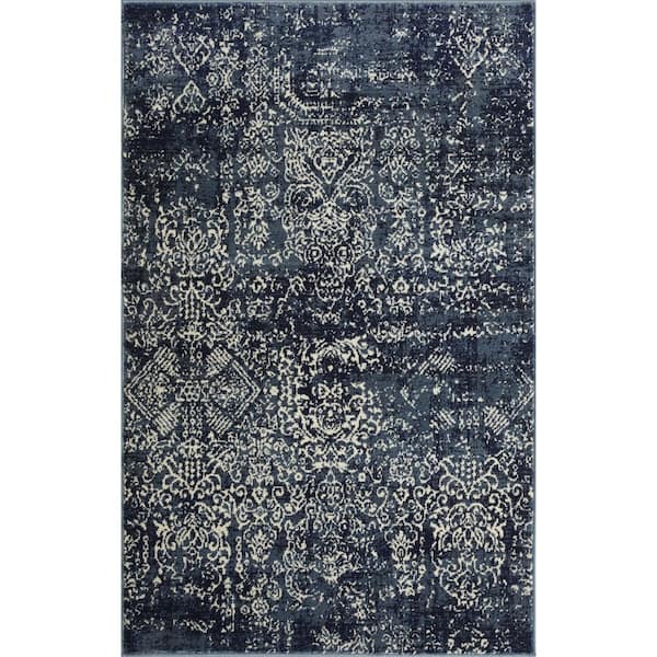 LOOMAKNOTI Aysal Armilli Blue 3 ft. x 5 ft. Geometric Polypropylene Indoor Area Rug