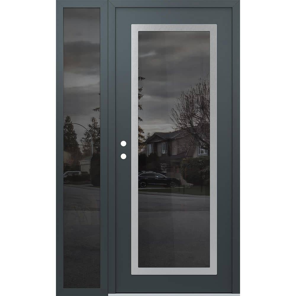 C1 48 in. x 80 in. Silver P Right-Hand/Inswing Mirrored Glass Anth/Anth Sidelite Steel Prehung Front Door price history on PriceWatchPro