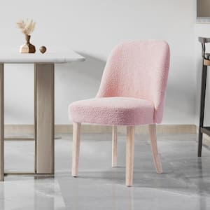 Plush Stain Resistant Boucle Upholstered Living Room Accent Side Chair with Natural Wood Finish Legs in  Dusty Pink