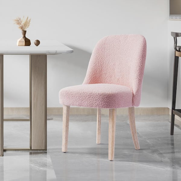 Plush Stain Resistant Boucle Upholstered Living Room Accent Side Chair with Natural Wood Finish Legs in Dusty Pink