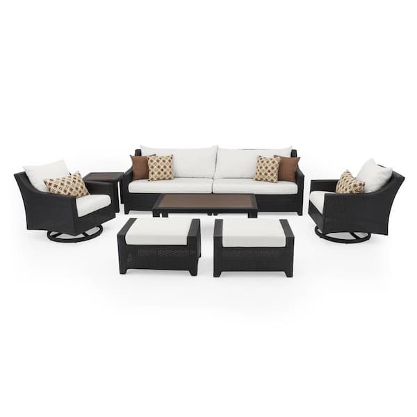 RST BRANDS Deco 8-Piece Wicker Motion Patio Conversation Deep Seating Set with Sunbrella Moroccan Cream Cushions