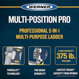 22 ft. Reach Aluminum 5-in-1 Multi-Position Pro Ladder with Powerlite Rails 375 lbs. Load Capacity Type IAA Duty