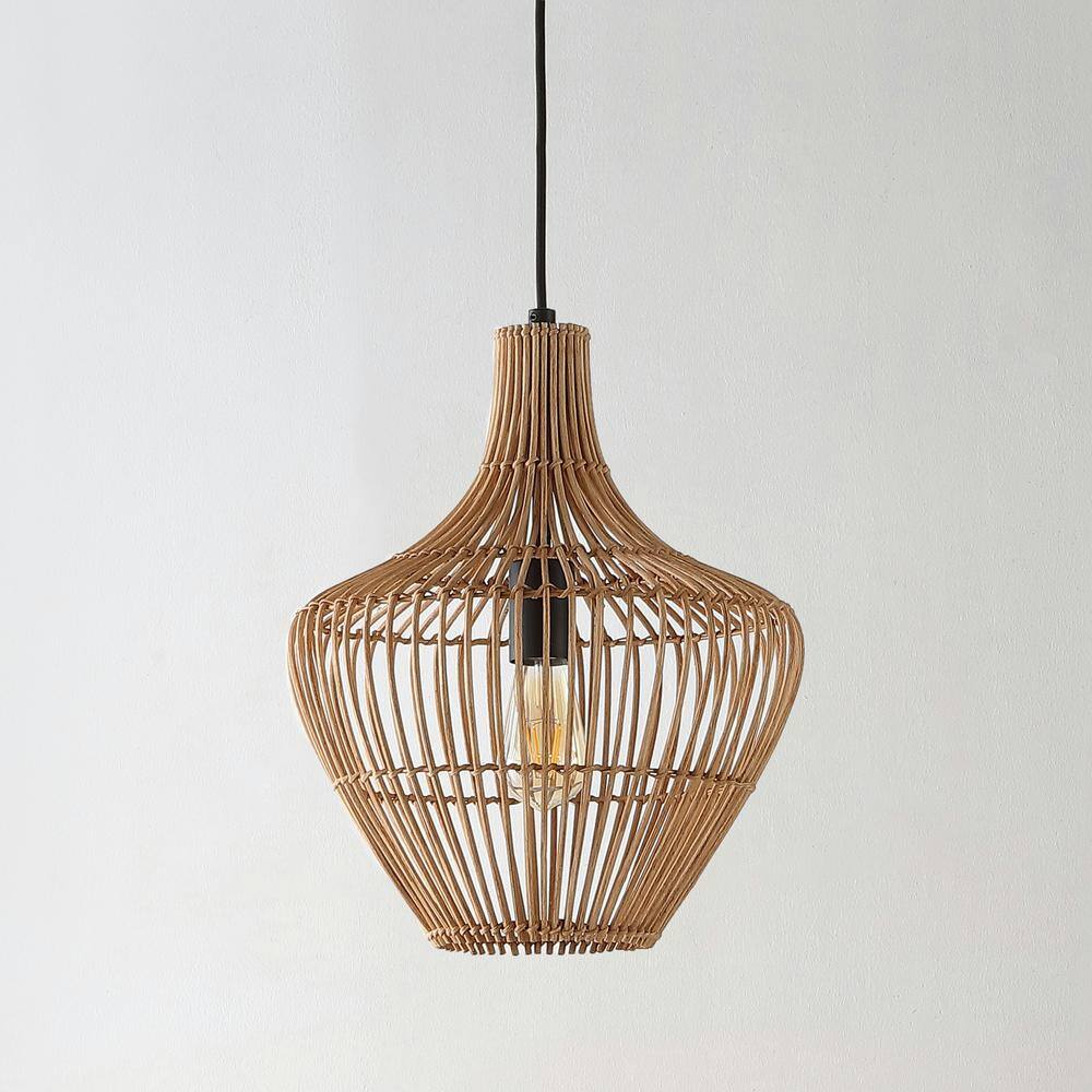 Lucas 13" Satin Brown Rattan LED Pendant with Adjustable Cord