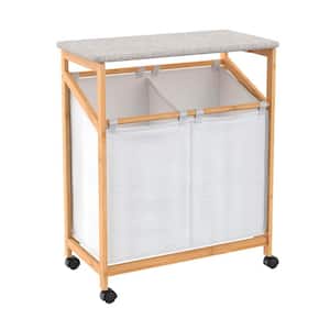 Bamboo 2-Compartment Laundry Cart with Wheels