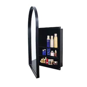 24 in. W x 36 in. H Arched Matte Black Metal Recessed Medicine Cabinet with Mirror and Adjustable Shelves