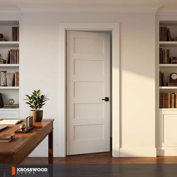 Krosswood Doors 36 in. x 96 in. Shaker 5-Panel Primed Solid Core