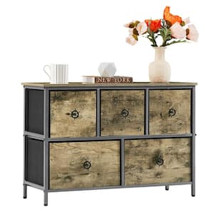 Extra Wide Dresser Storage Gray 5-Drawers 31.5 in.D Dresser with Sturdy Steel Frame, Easy-Pull Fabric Bins 11.8 in. W
