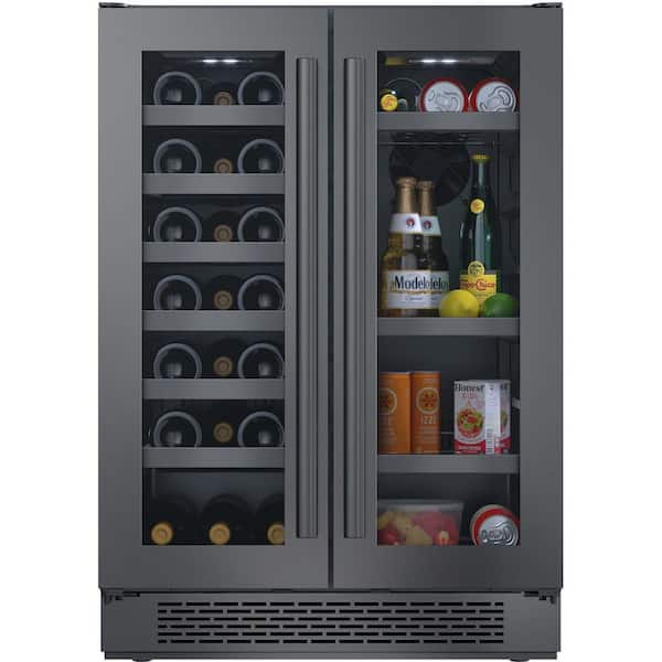 24 in. Dual Zone 61-Cans Beverage Cooler in Black Stainless Steel