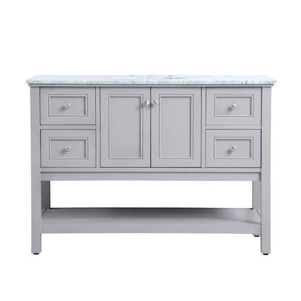 Unbranded Timeless Home 48 in. W x 22 in. D x 33.75 in. H Single Bathroom Vanity in Grey with Carrara White Marble and White Basin