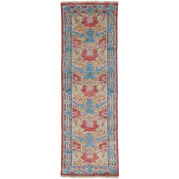 2 ft. x 8 ft. Blue, Red, Yellow Oriental Runner Rug