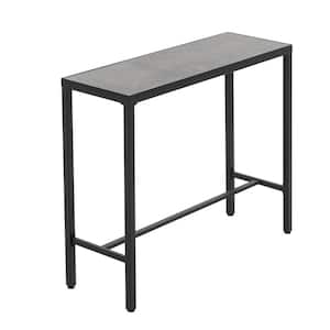 Black Iron Rectangular Bar Table with 3D-Print Tempered Glass Tabletop