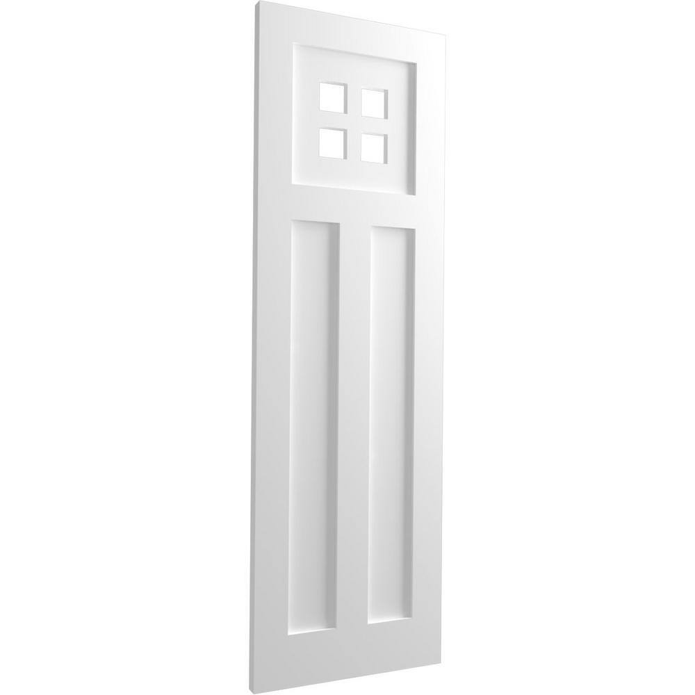 White PVC Mission Style Fixed Mount Shutters, 12 x 56 inches