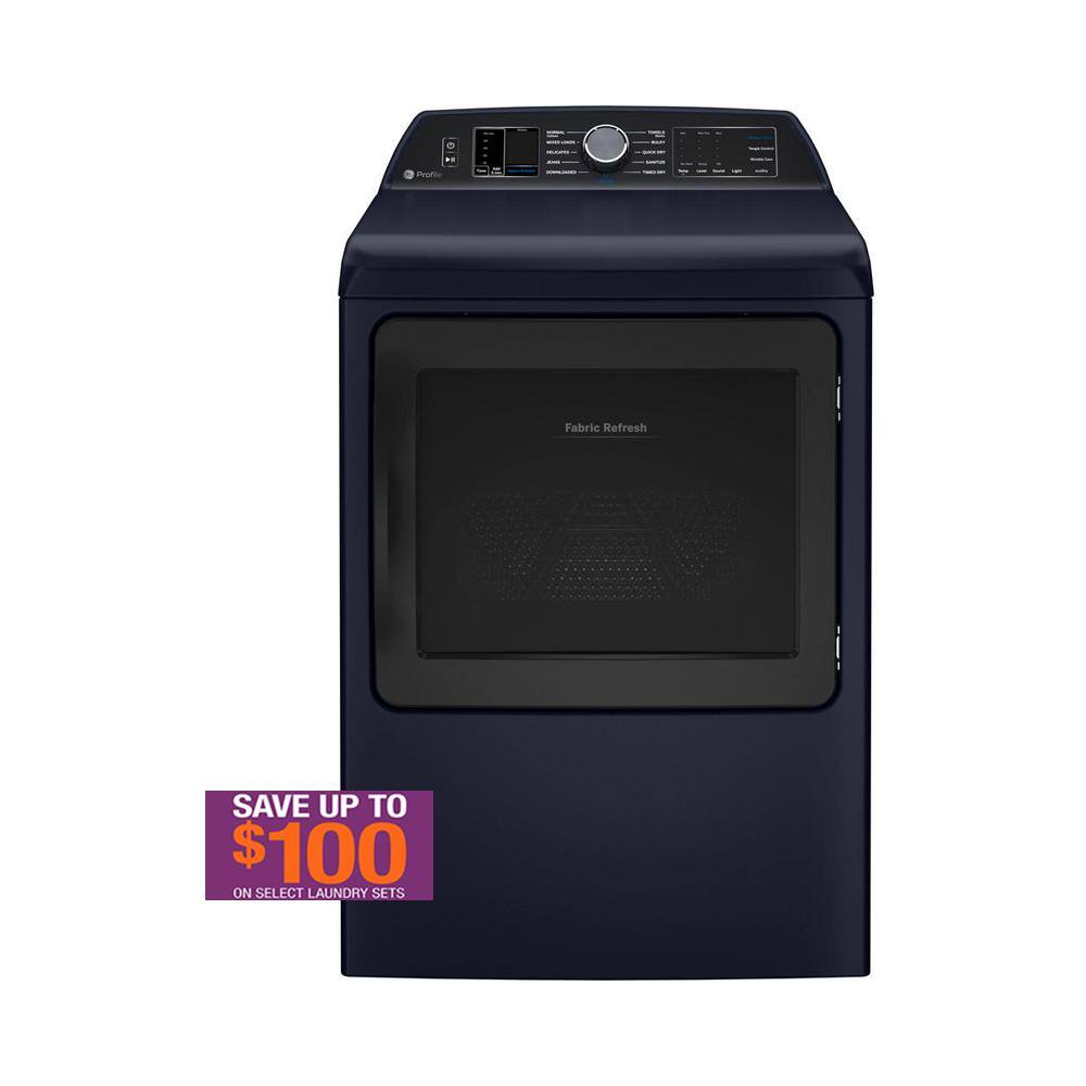 GE Profile Smart 7.3 cu. ft. Gas Dryer in Sapphire Blue with Fabric Refresh, Sanitize, Steam, ENERGY STAR