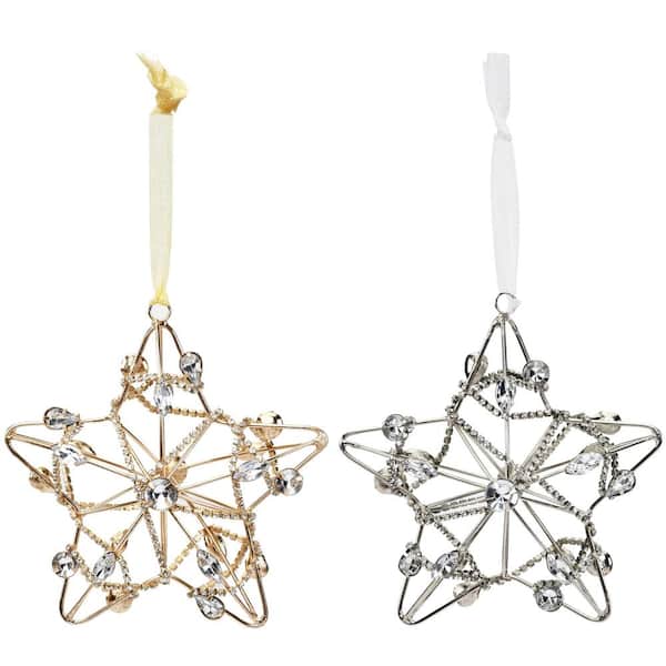 Unbranded Shining Gold/Silver Crystal Chain Wrapped Star Christmas Ornament (4-Pack)