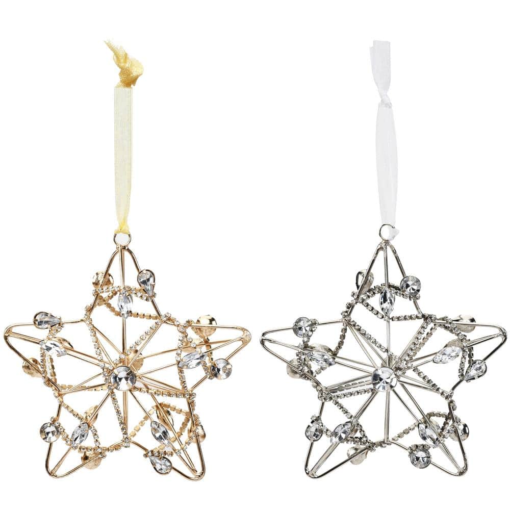 Shining Gold/Silver Crystal Chain Wrapped Star Christmas Ornament (4-Pack)