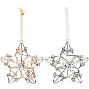 Shining Gold/Silver Crystal Chain Wrapped Star Christmas Ornament (4-Pack)