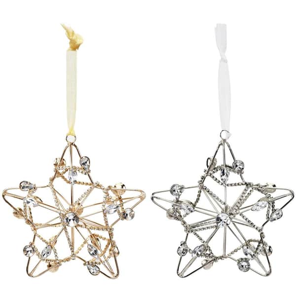 LR Home Shining Gold/Silver Crystal Chain Wrapped Star Christmas Ornament (4-Pack)