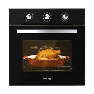 24 in. Built-In Single Electric Wall Oven with Rotisserie, 9-Cooking Modes, Mechanical Knob Control in Black