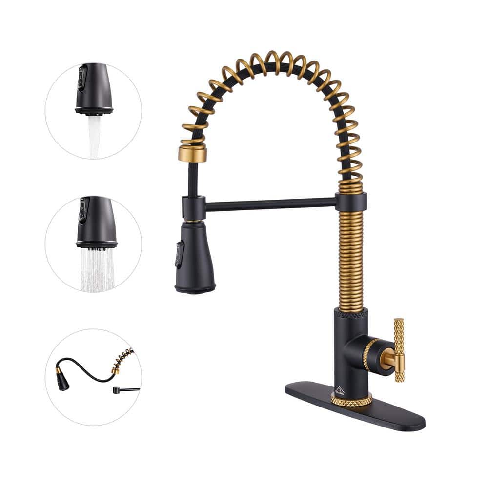 Single Handle Pull Down Sprayer Kitchen Faucet with Power Boost 3 Function Sprayed in Brushed Gold and Matte Black price history on PriceWatchPro
