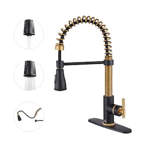Single Handle Pull Down Sprayer Kitchen Faucet with Power Boost 3 Function Sprayed in Brushed Gold and Matte Black